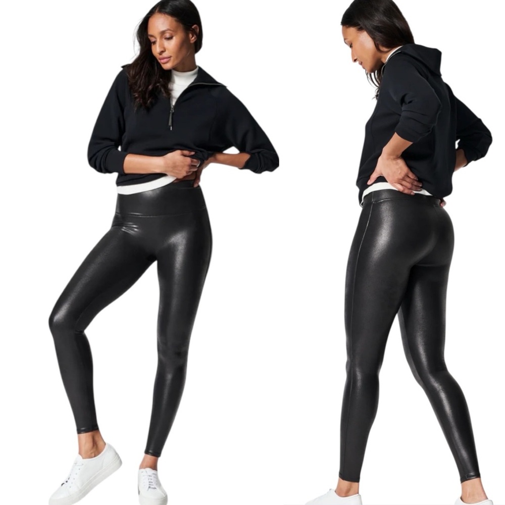 Spanx Shape High-Waisted Black Faux Leather Pants EUC XL
